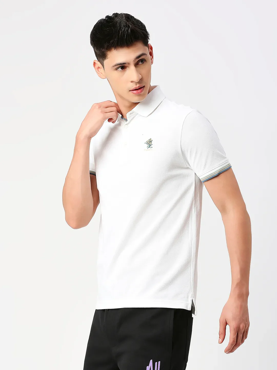 White Regular Fit Men's Polo T-Shirt by Being Human Clothing - Image 2