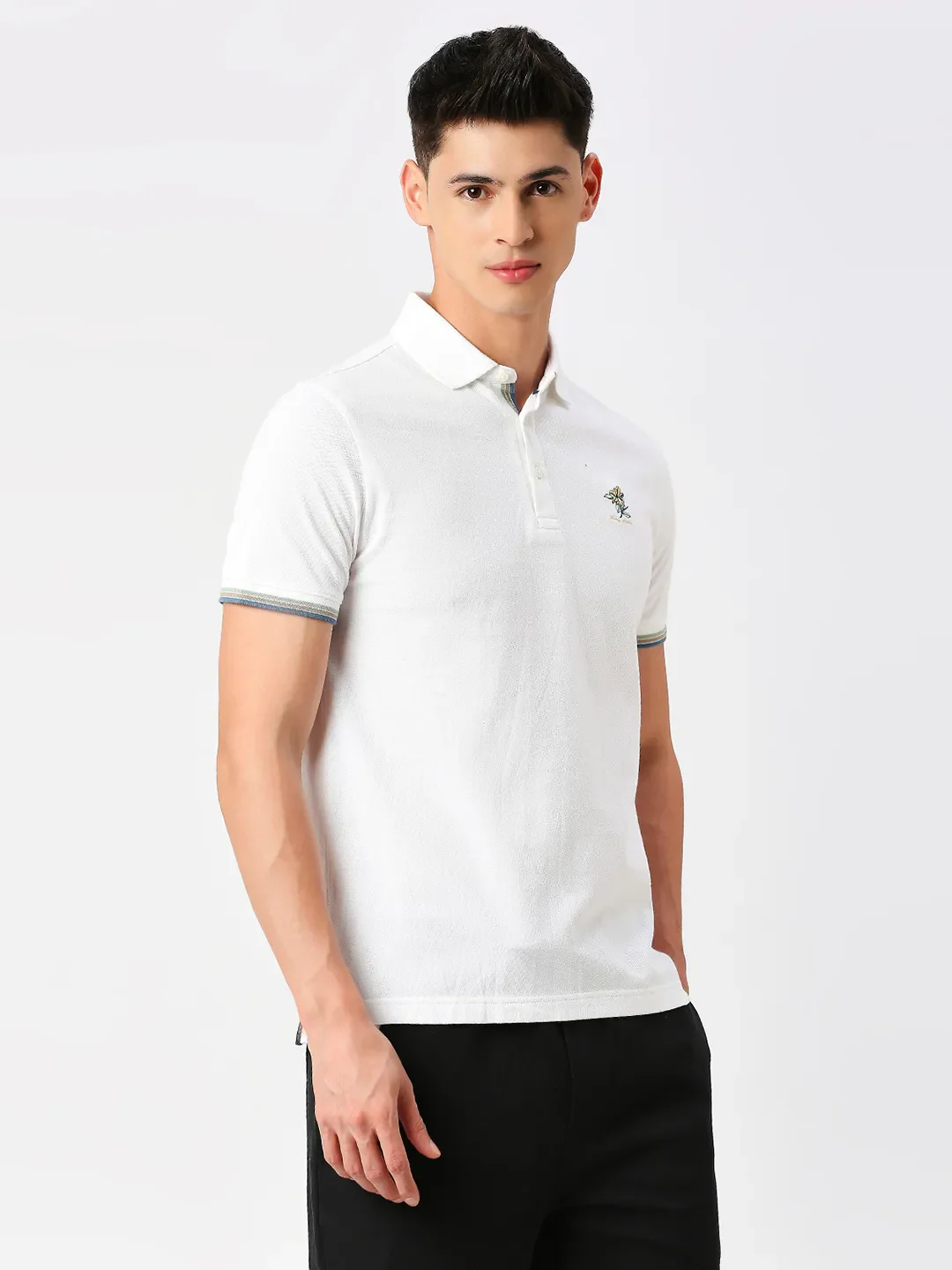 White Regular Fit Men's Polo T-Shirt by Being Human Clothing - Image 3