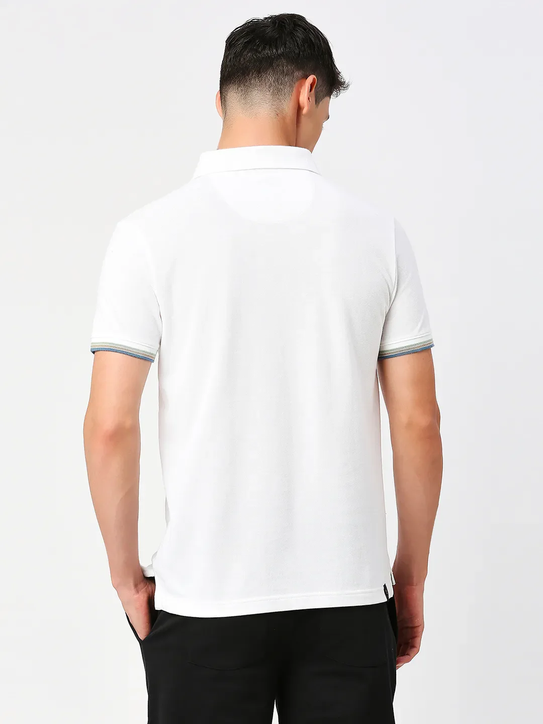 White Regular Fit Men's Polo T-Shirt by Being Human Clothing - Image 4