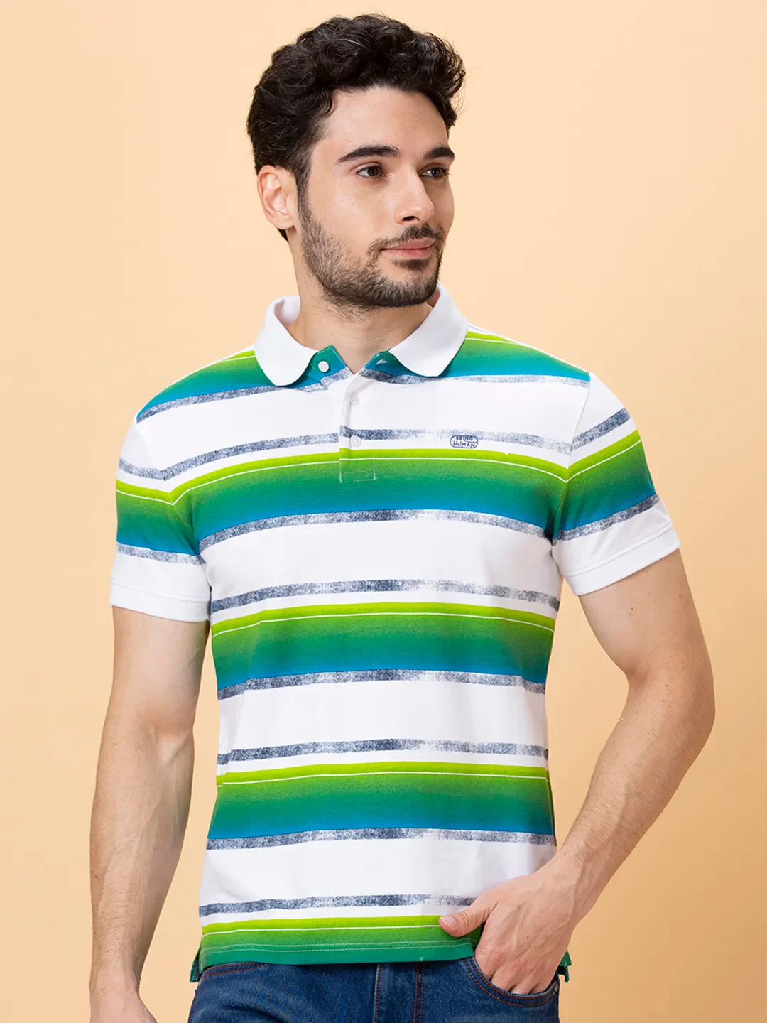 White Regular Fit Men's Polo T-shirt by Being Human Clothing