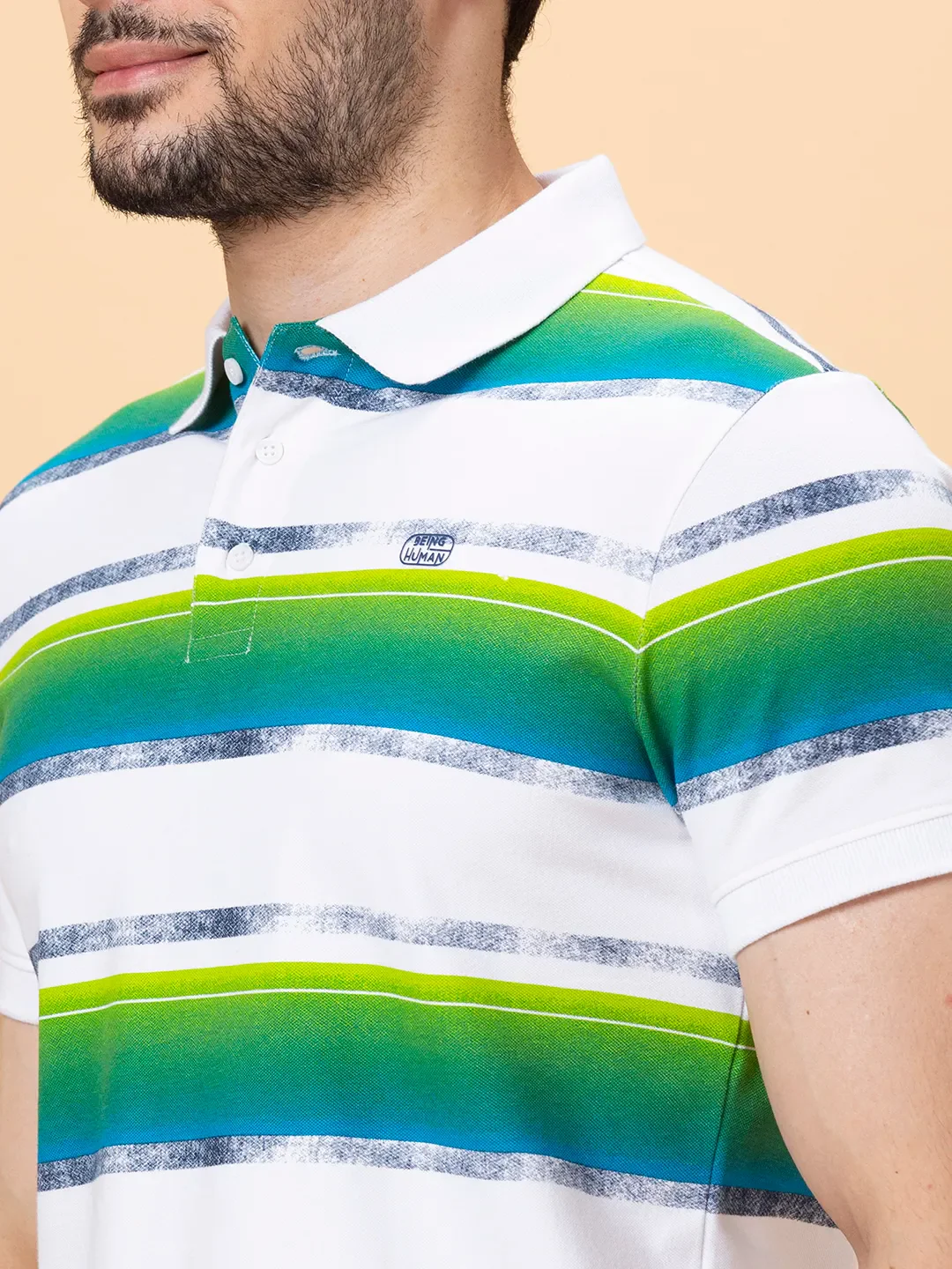 White Regular Fit Men's Polo T-shirt by Being Human Clothing - Image 5