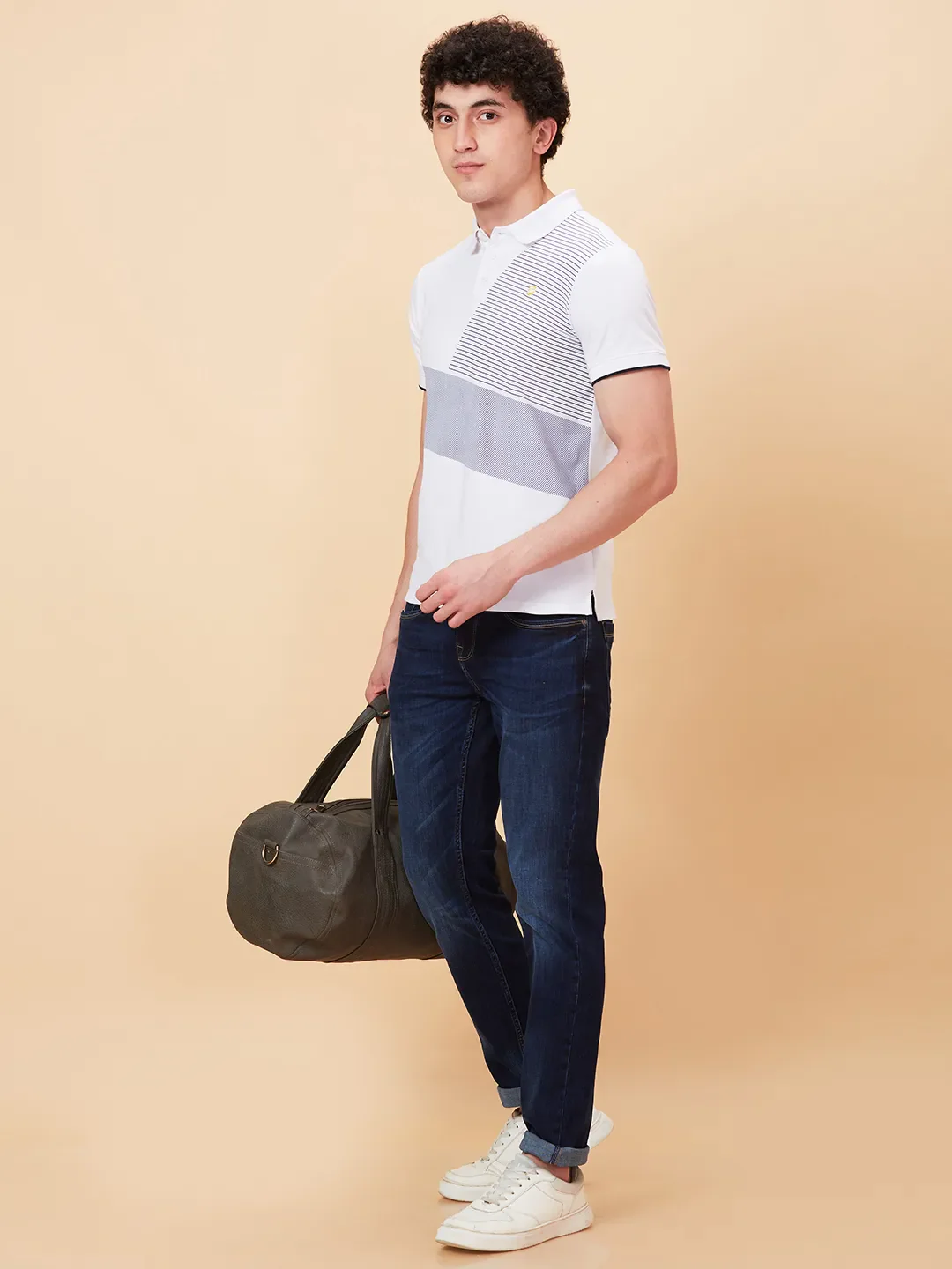 White Regular Fit Men's Polo T-Shirt by Being Human Clothing - Image 6