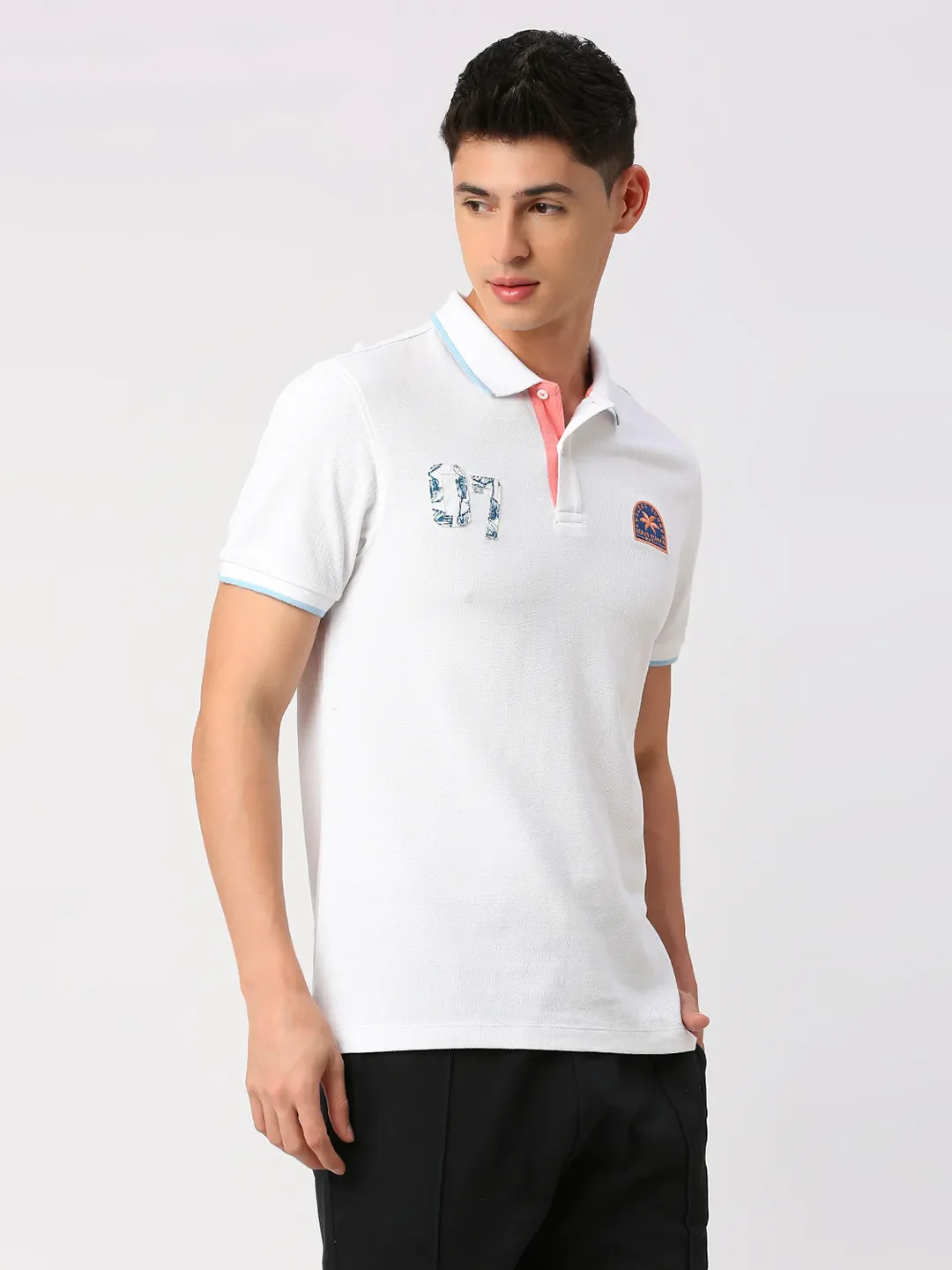White Regular Fit Men's Polo T-Shirt by Being Human Clothing - Image 3