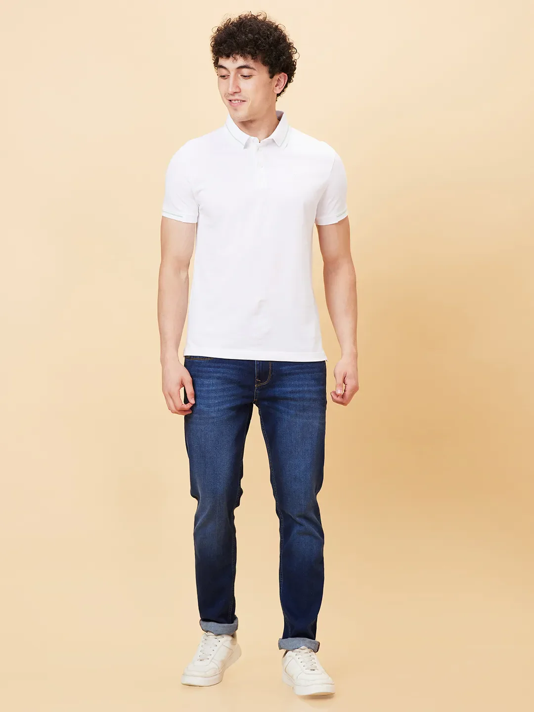 White Regular Fit Men's Polo T-Shirt by Being Human Clothing - Image 2