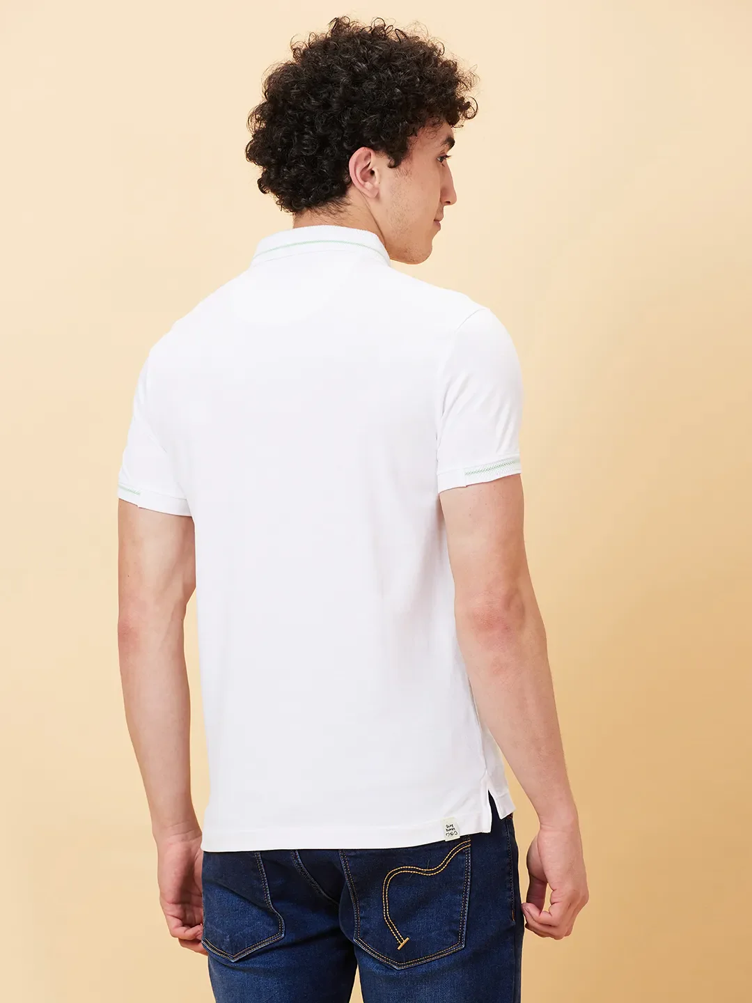 White Regular Fit Men's Polo T-Shirt by Being Human Clothing - Image 4