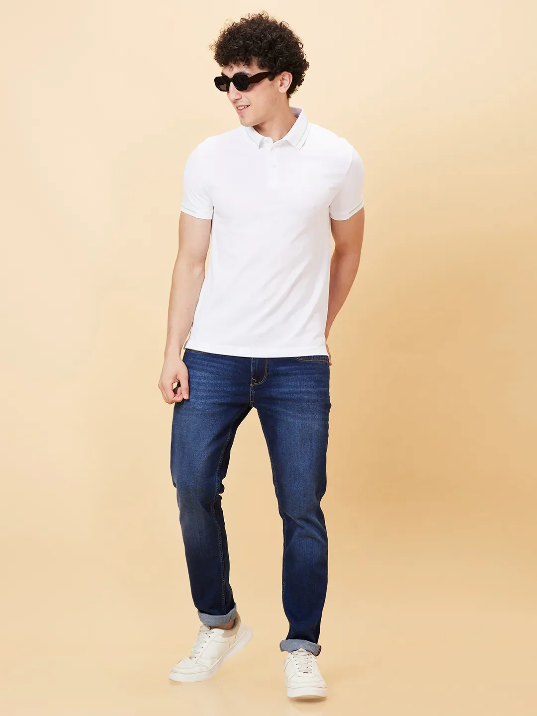 White Regular Fit Men's Polo T-Shirt by Being Human Clothing - Image 6