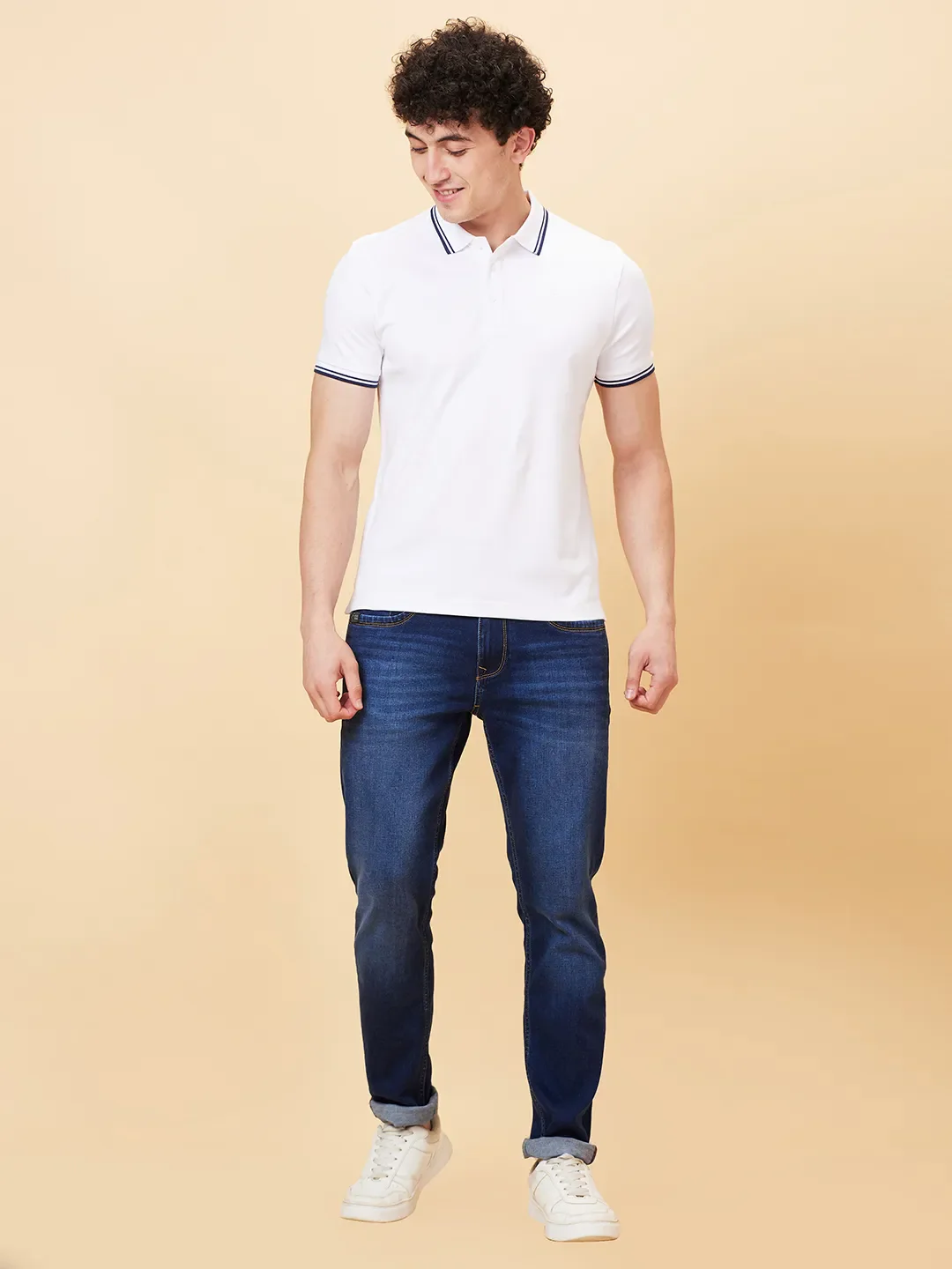 White Regular Fit Men's Polo T-Shirt by Being Human Clothing - Image 2