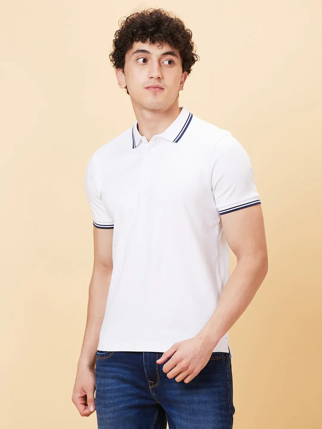 White Regular Fit Men's Polo T-Shirt by Being Human Clothing - Image 3