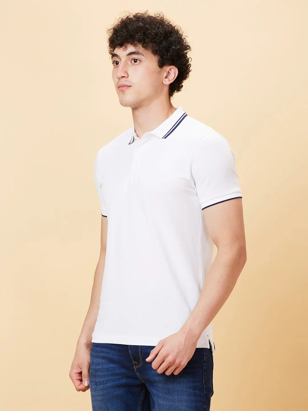White Regular Fit Men's Polo T-Shirt by Being Human Clothing - Image 3