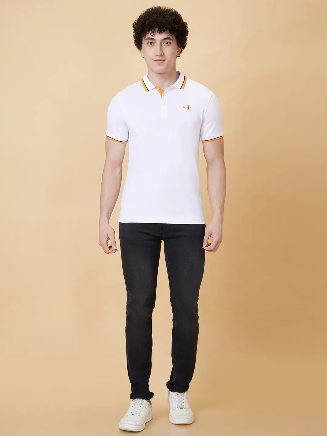 White Regular Fit Men's Polo T-Shirt by Being Human Clothing