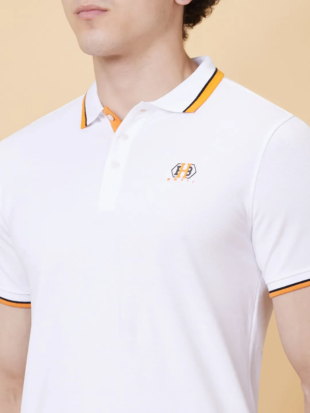 White Regular Fit Men's Polo T-Shirt by Being Human Clothing - Image 4