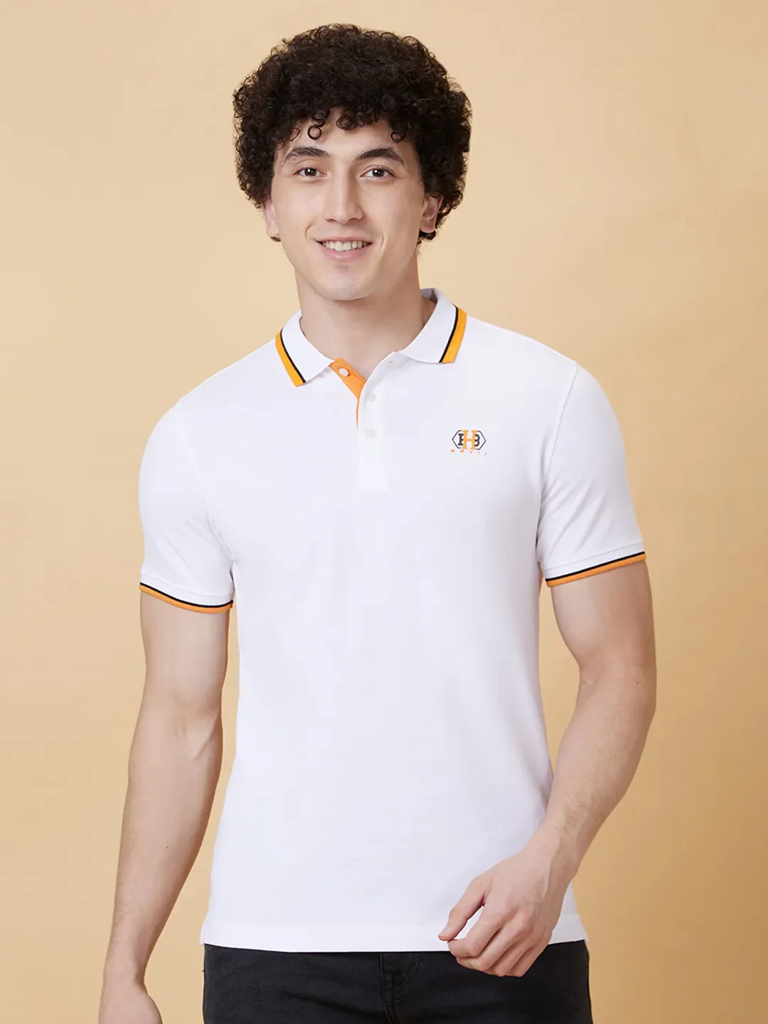 White Regular Fit Men's Polo T-Shirt by Being Human Clothing - Image 6