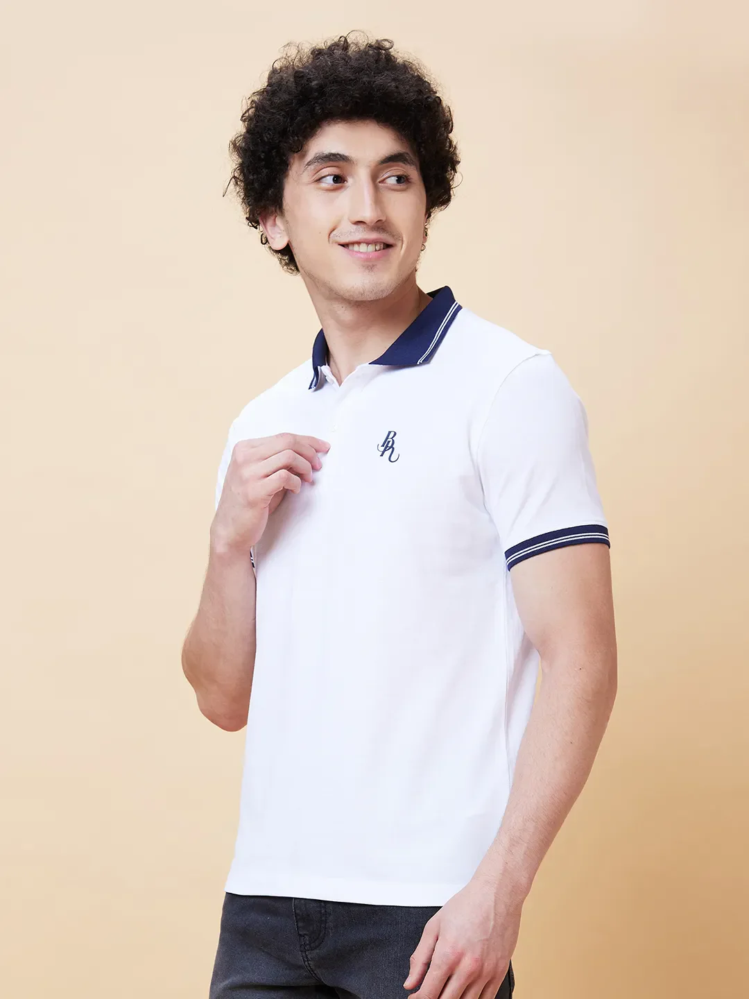 White Regular Fit Men's Polo T-Shirt by Being Human Clothing - Image 3