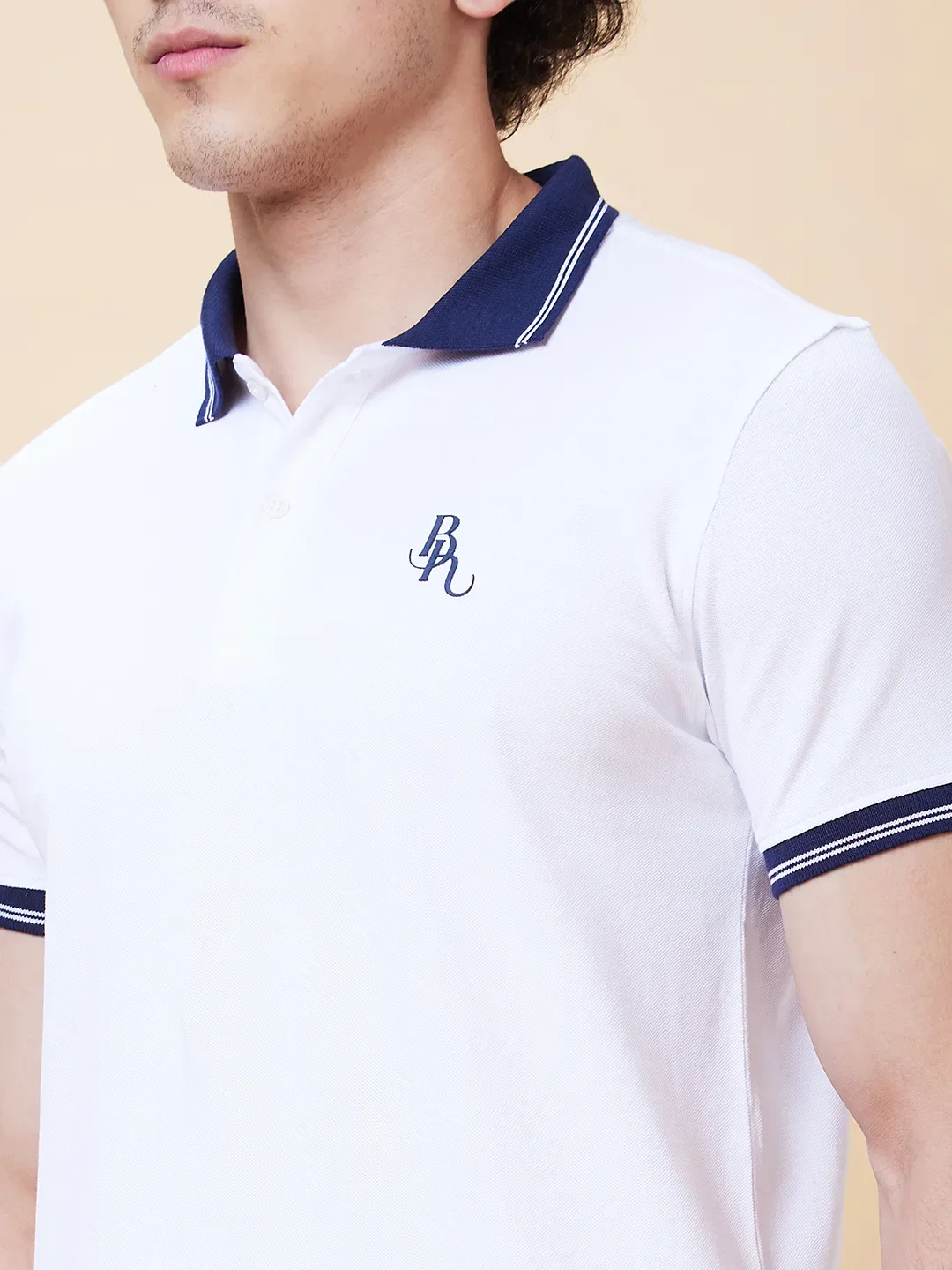 White Regular Fit Men's Polo T-Shirt by Being Human Clothing - Image 4