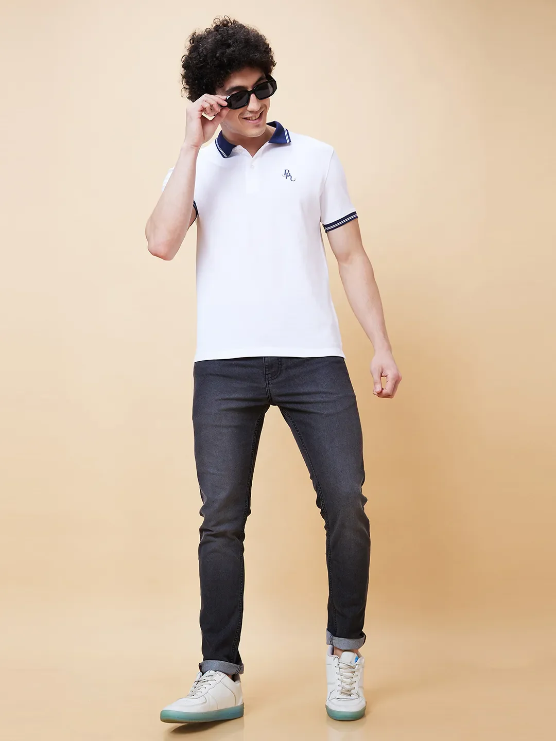 White Regular Fit Men's Polo T-Shirt by Being Human Clothing - Image 5