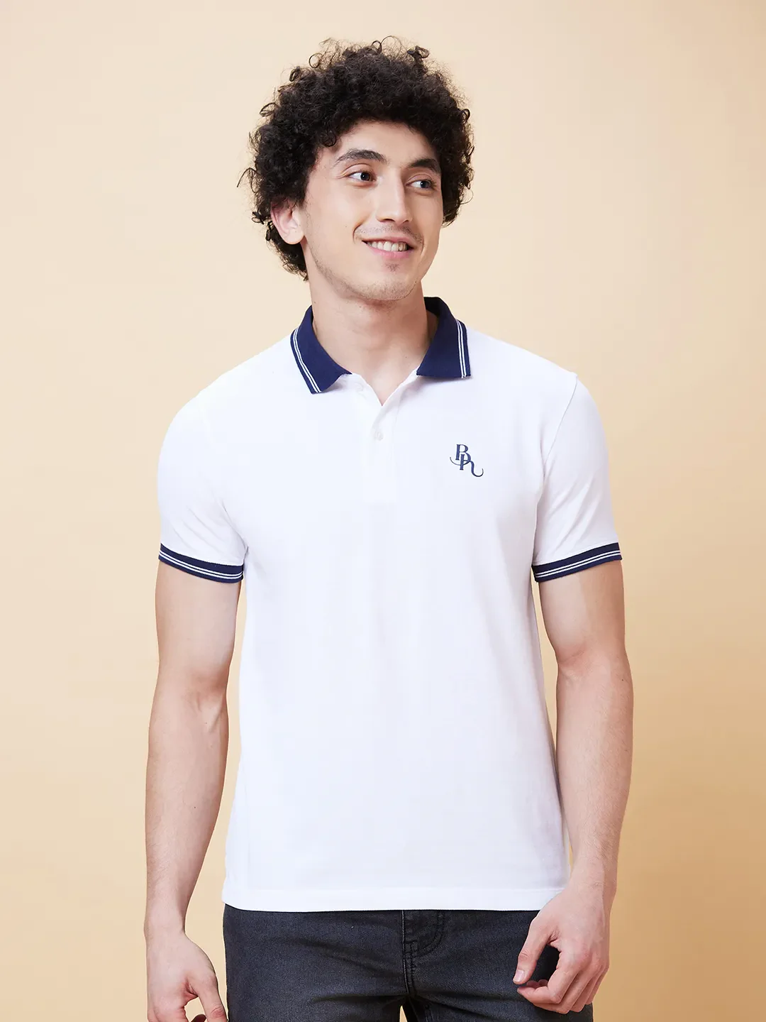 White Regular Fit Men's Polo T-Shirt by Being Human Clothing - Image 6
