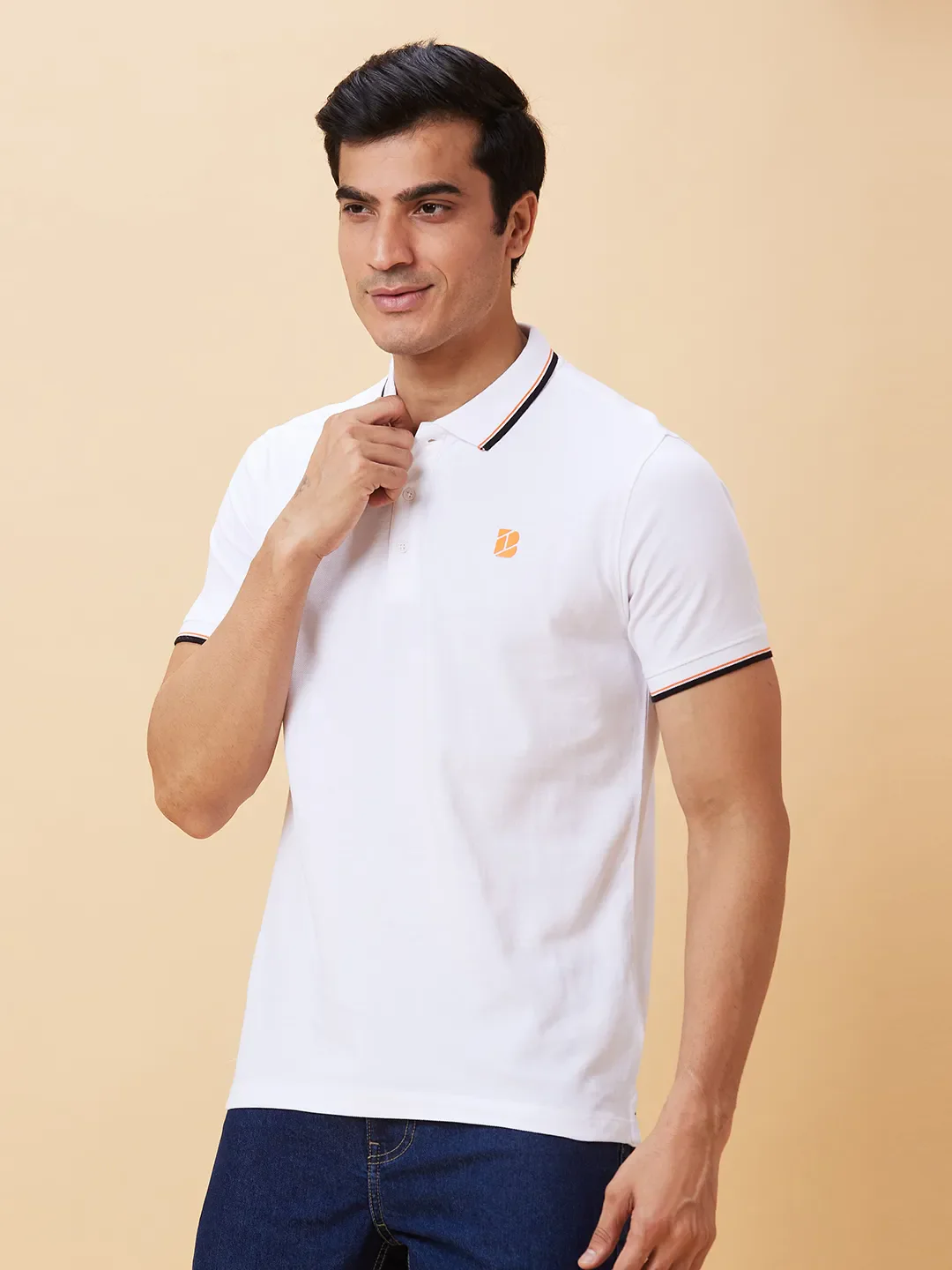 White Regular Fit Men's Polo T-Shirt by Being Human Clothing - Image 3
