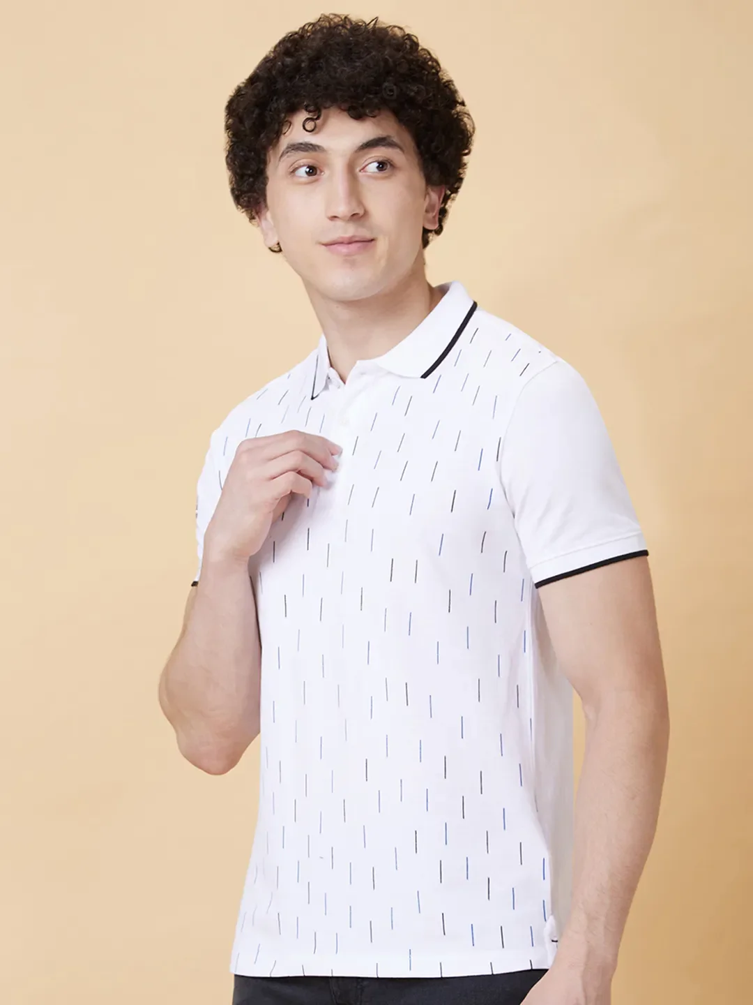 White Regular Fit Men's Polo T-Shirt by Being Human Clothing - Image 3
