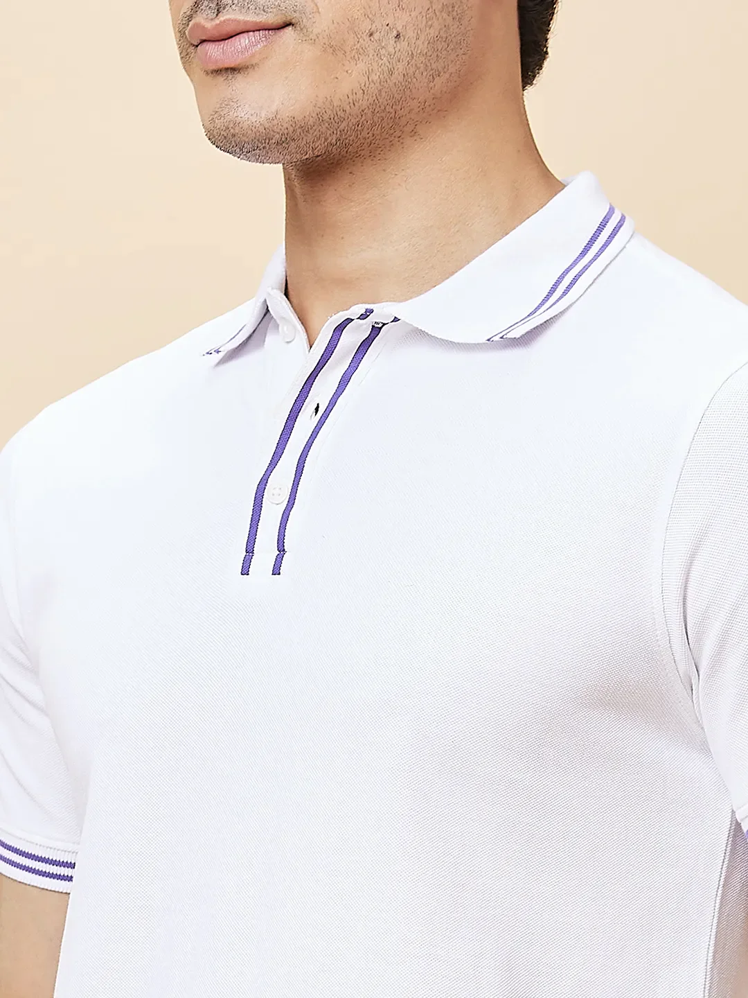 White Regular Fit Men's Polo T-Shirt by Being Human Clothing - Image 4
