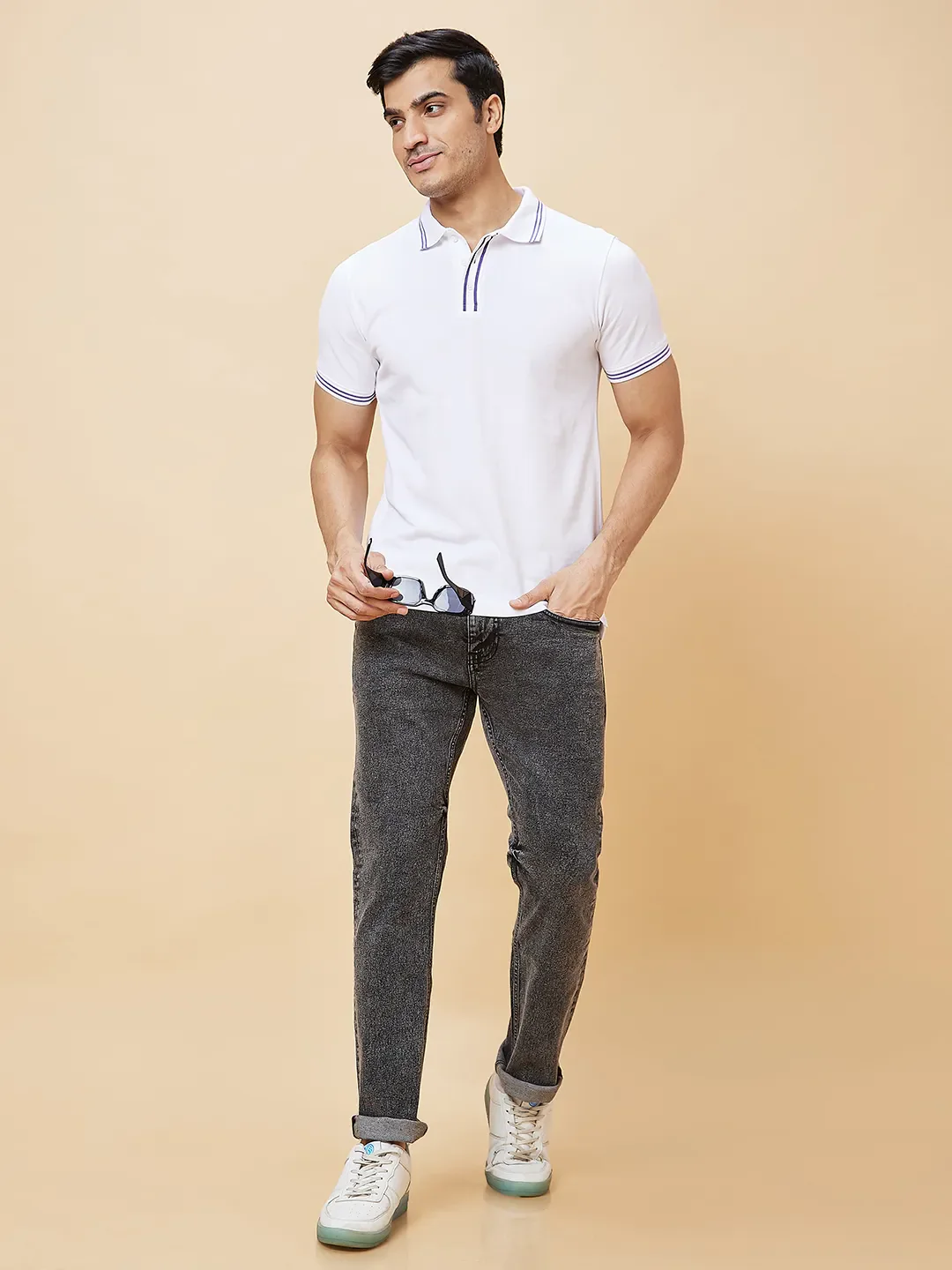 White Regular Fit Men's Polo T-Shirt by Being Human Clothing - Image 5