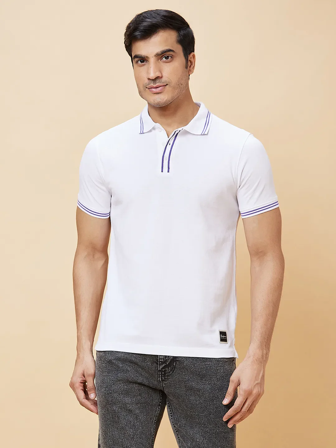 White Regular Fit Men's Polo T-Shirt by Being Human Clothing - Image 6