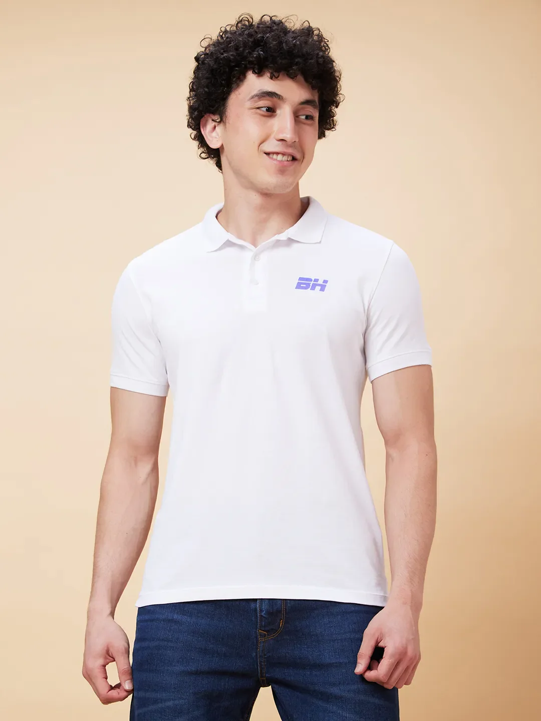 White Regular Fit Men's Polo T-Shirt by Being Human Clothing