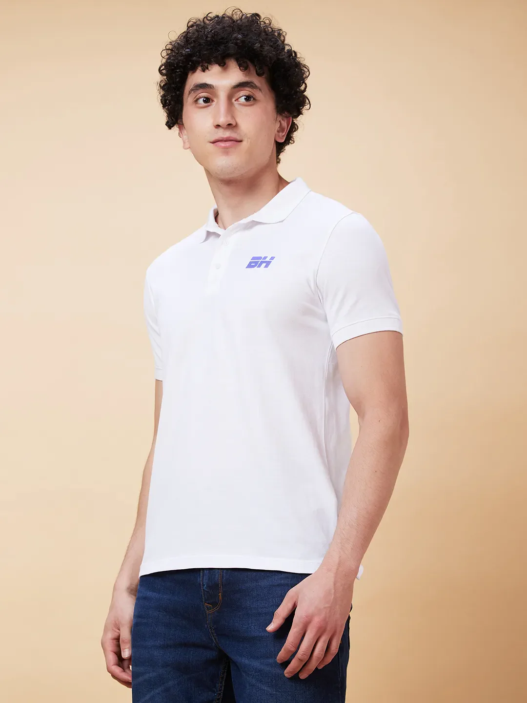 White Regular Fit Men's Polo T-Shirt by Being Human Clothing - Image 3