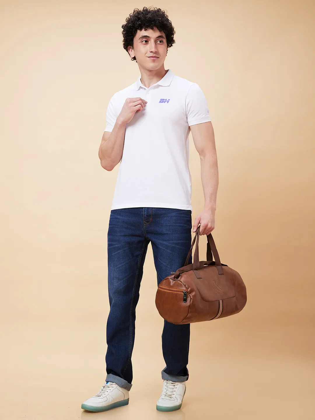 White Regular Fit Men's Polo T-Shirt by Being Human Clothing - Image 6