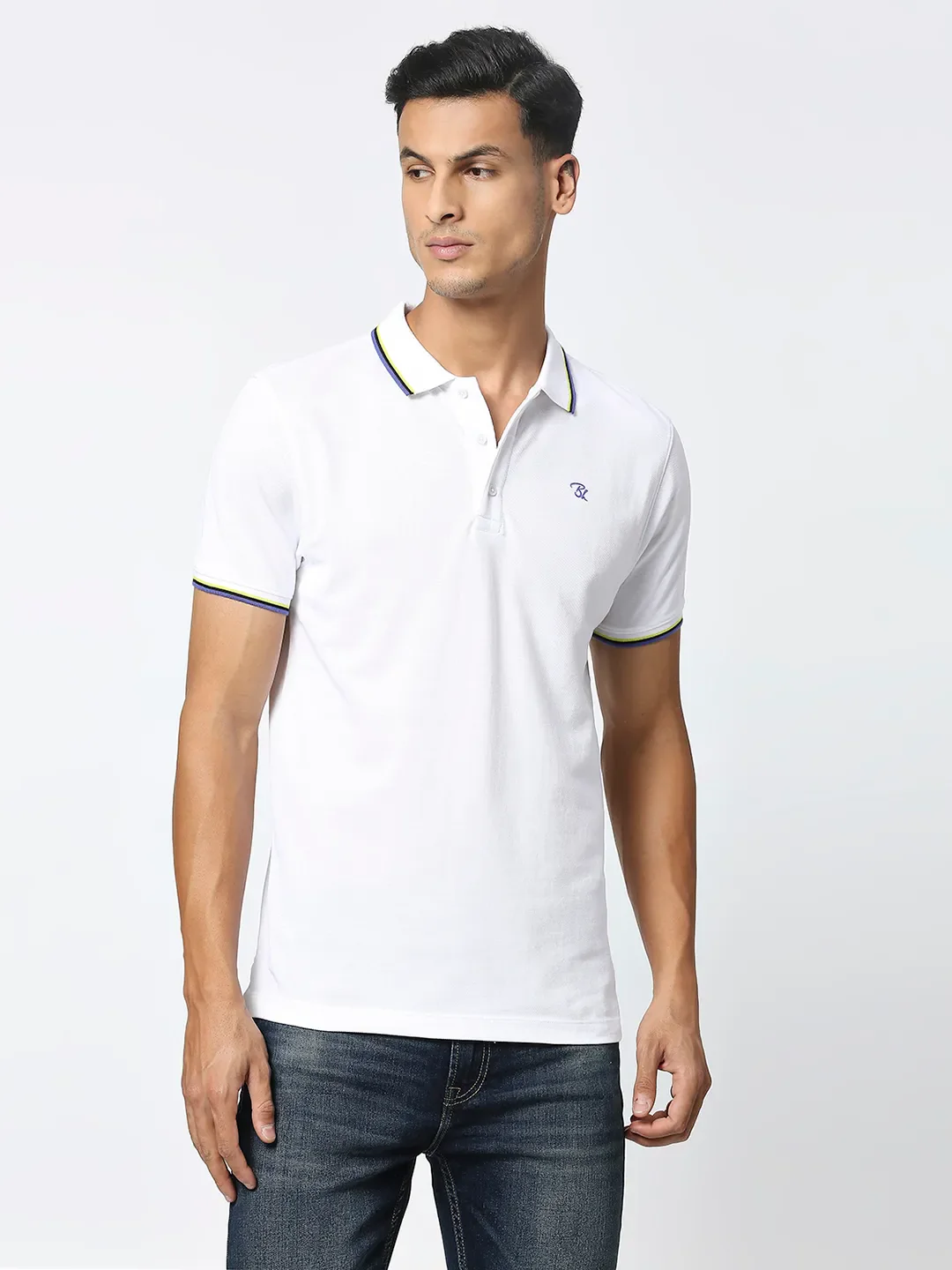 White Regular Fit Men's Polo T-Shirt by Being Human Clothing