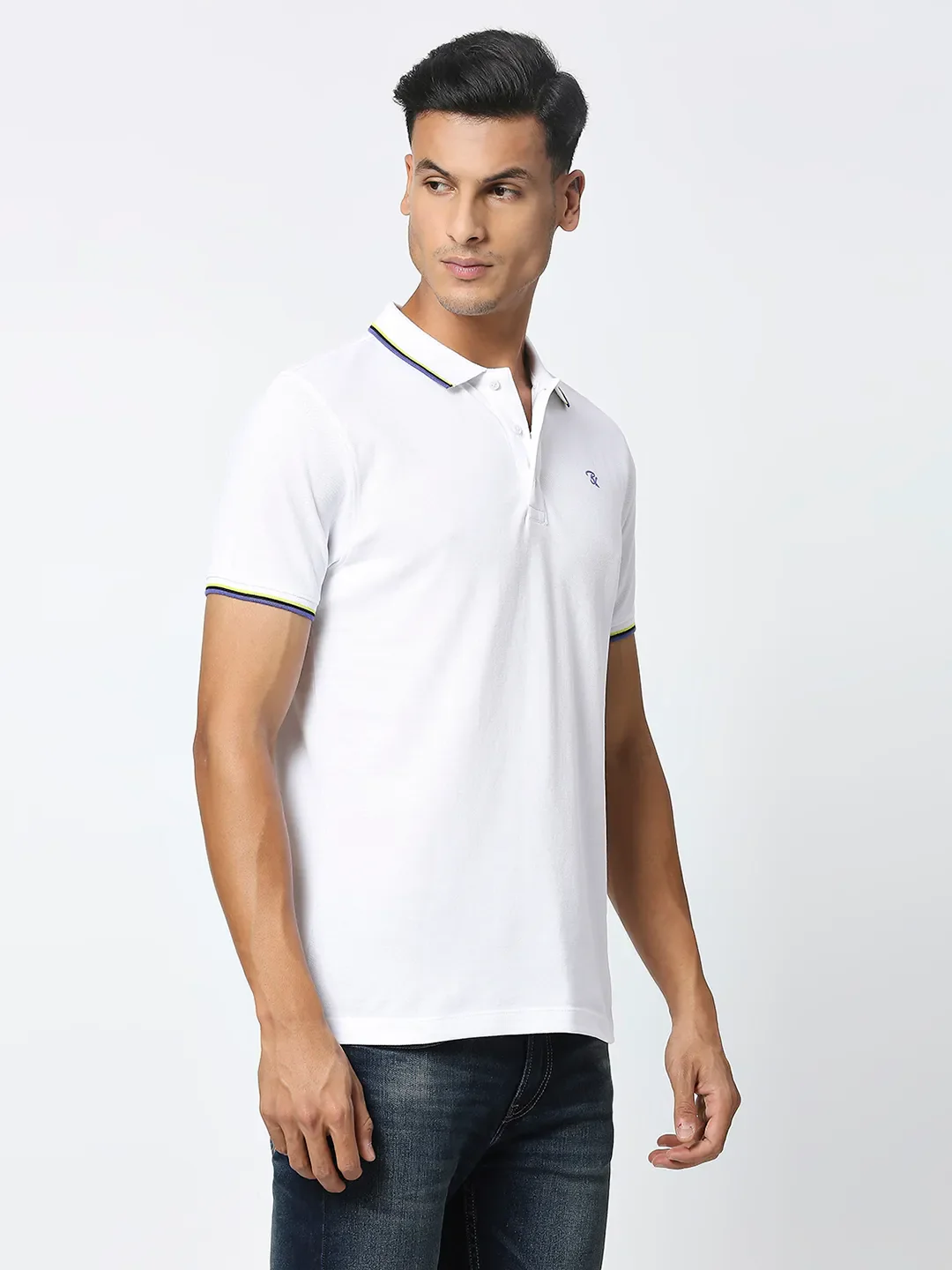 White Regular Fit Men's Polo T-Shirt by Being Human Clothing - Image 3