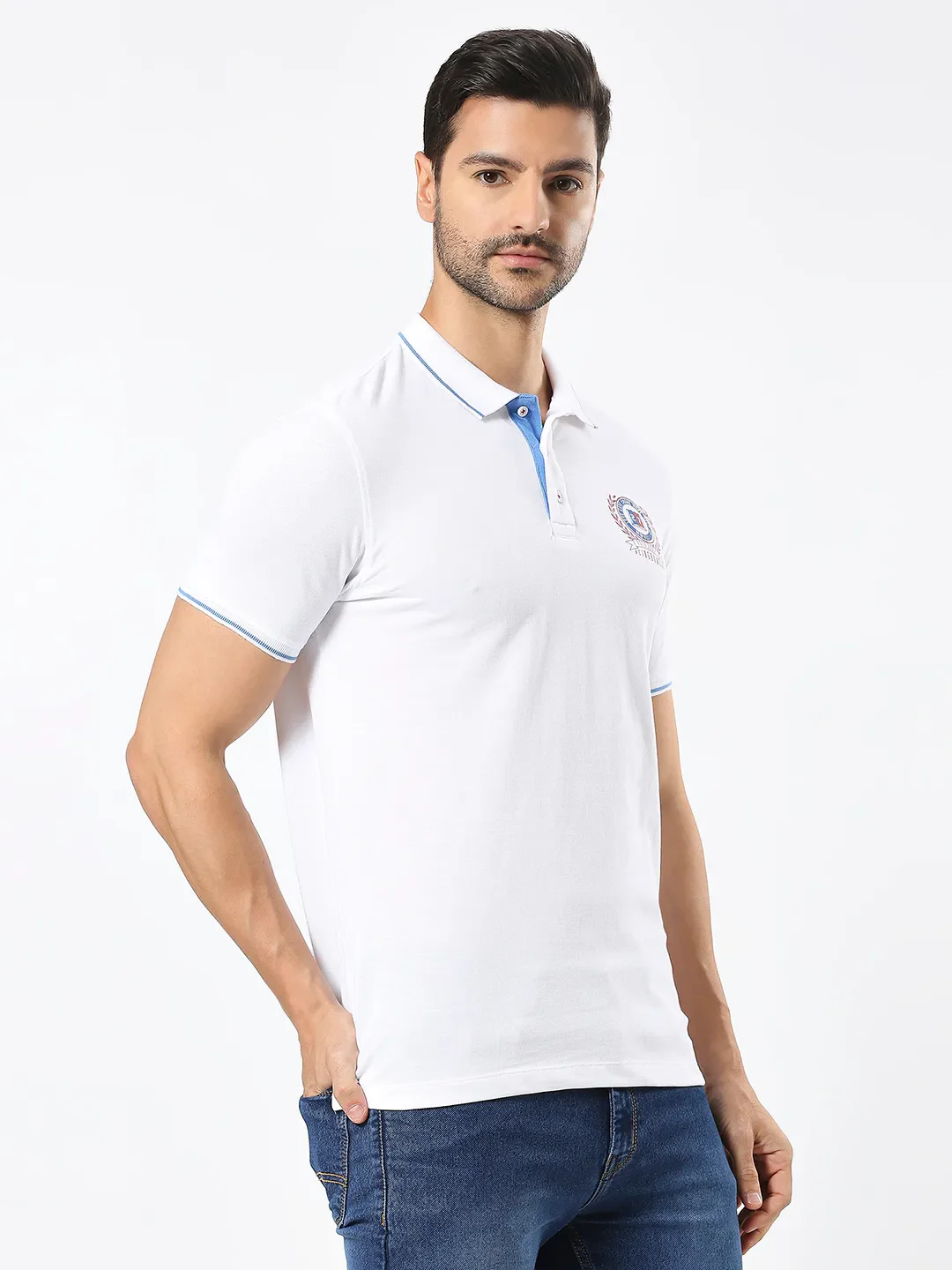 White Regular Fit Men's Polo T-Shirt by Being Human Clothing - Image 3