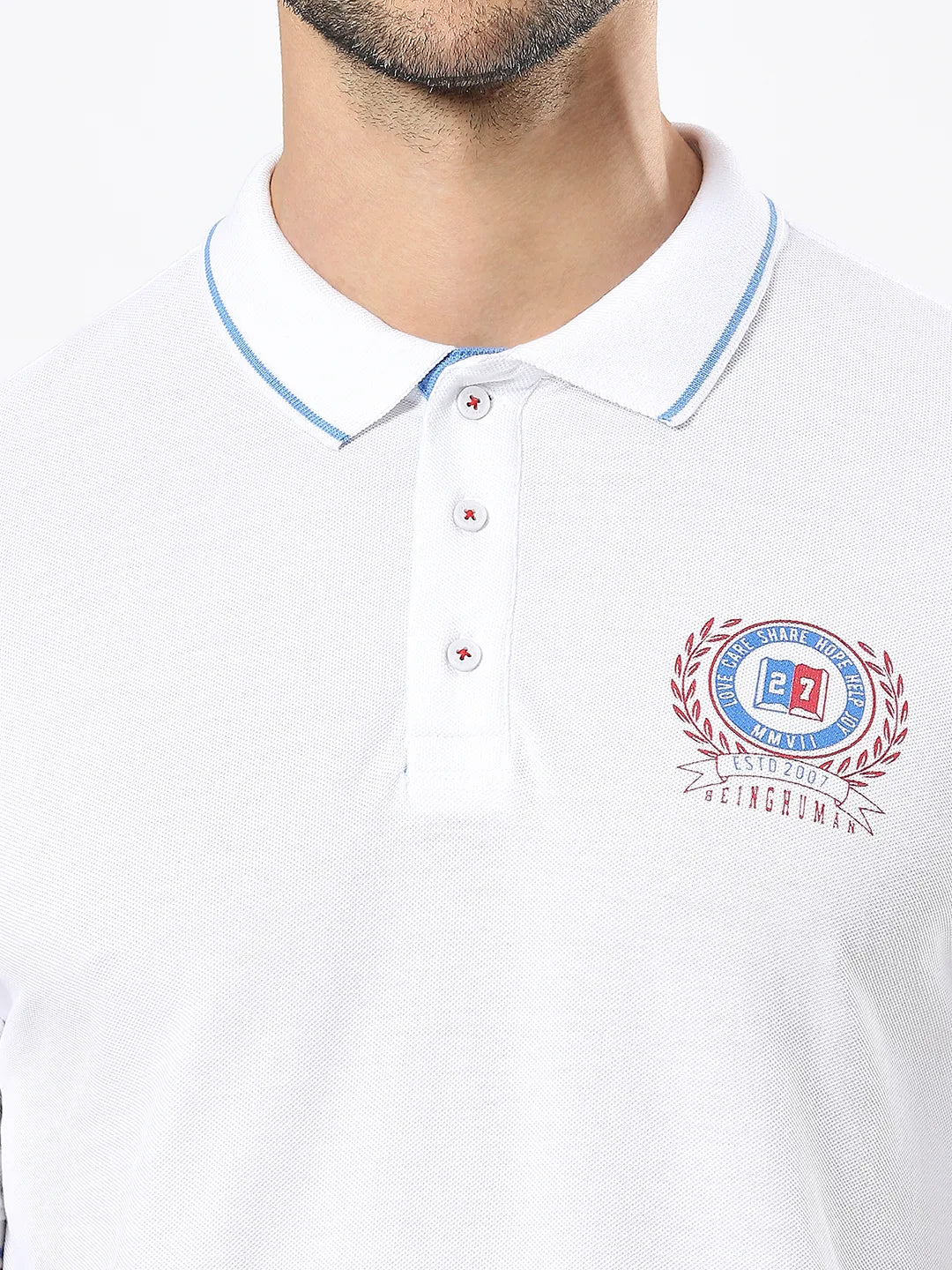 White Regular Fit Men's Polo T-Shirt by Being Human Clothing - Image 5
