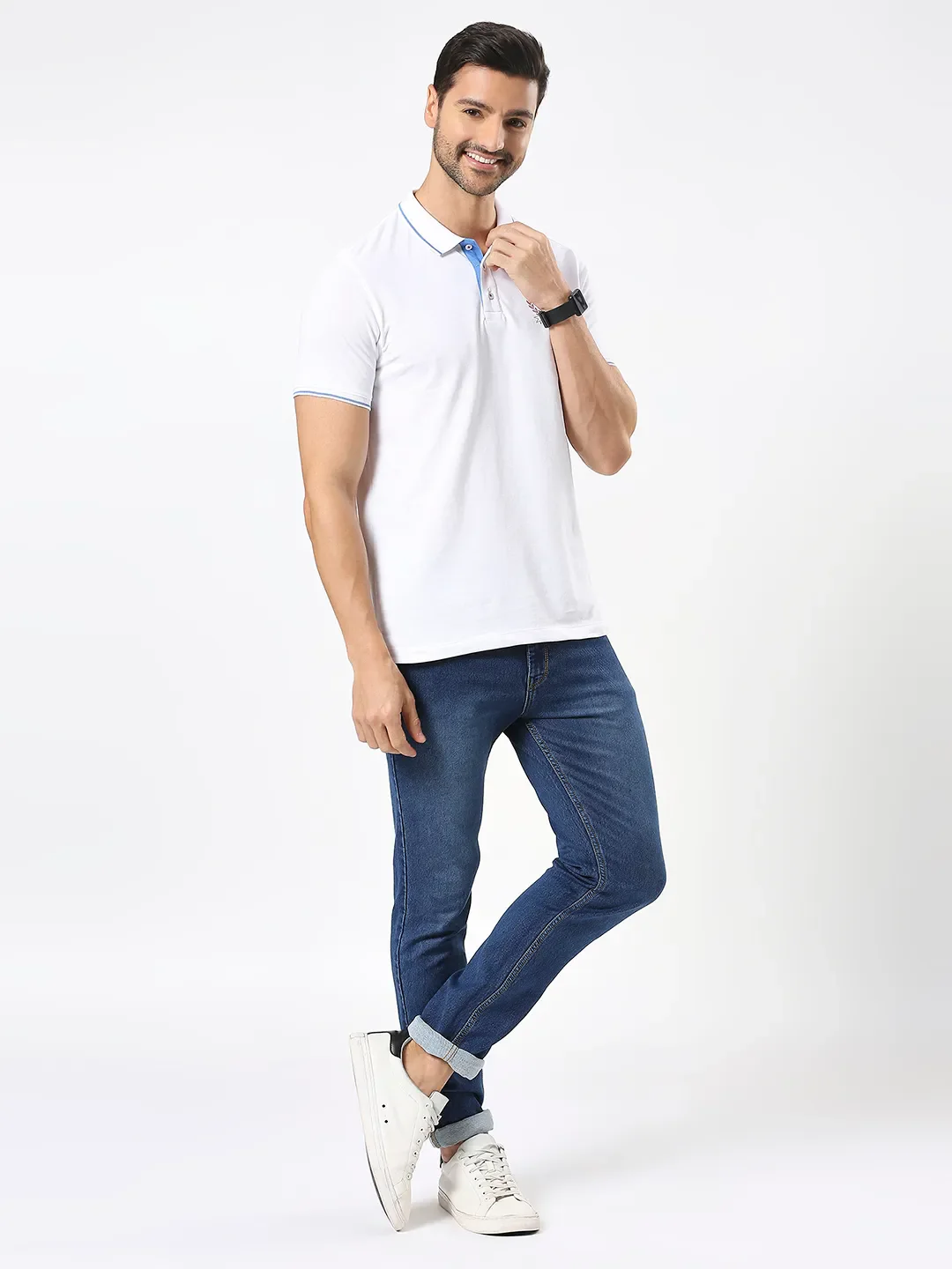 White Regular Fit Men's Polo T-Shirt by Being Human Clothing - Image 6