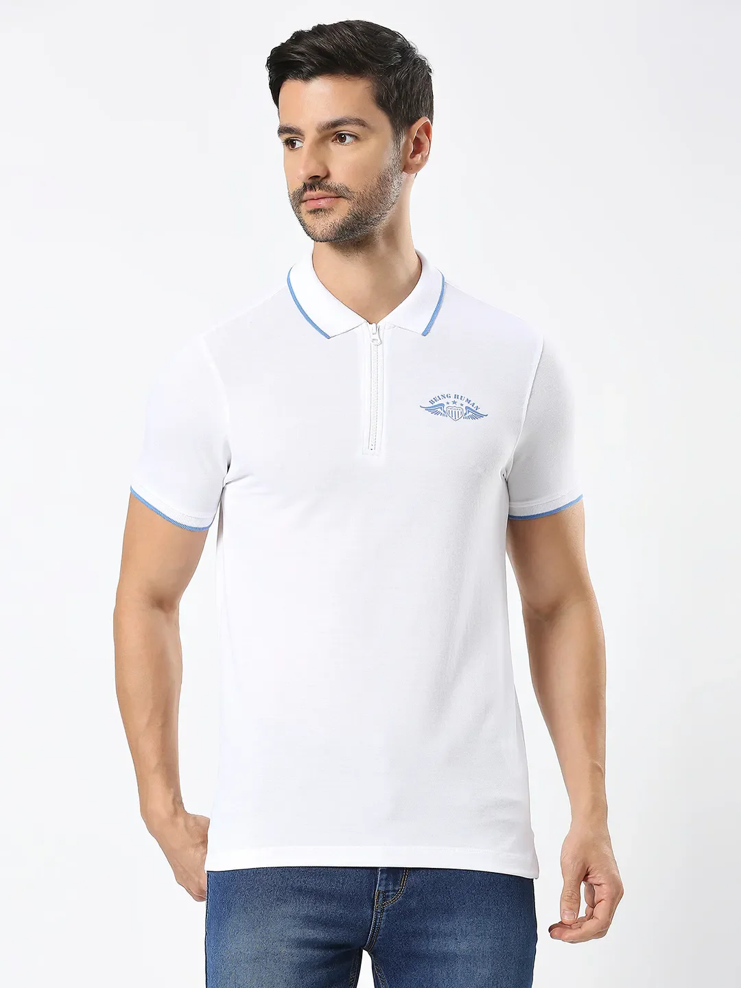 White Regular Fit Men's Polo T-Shirt by Being Human Clothing
