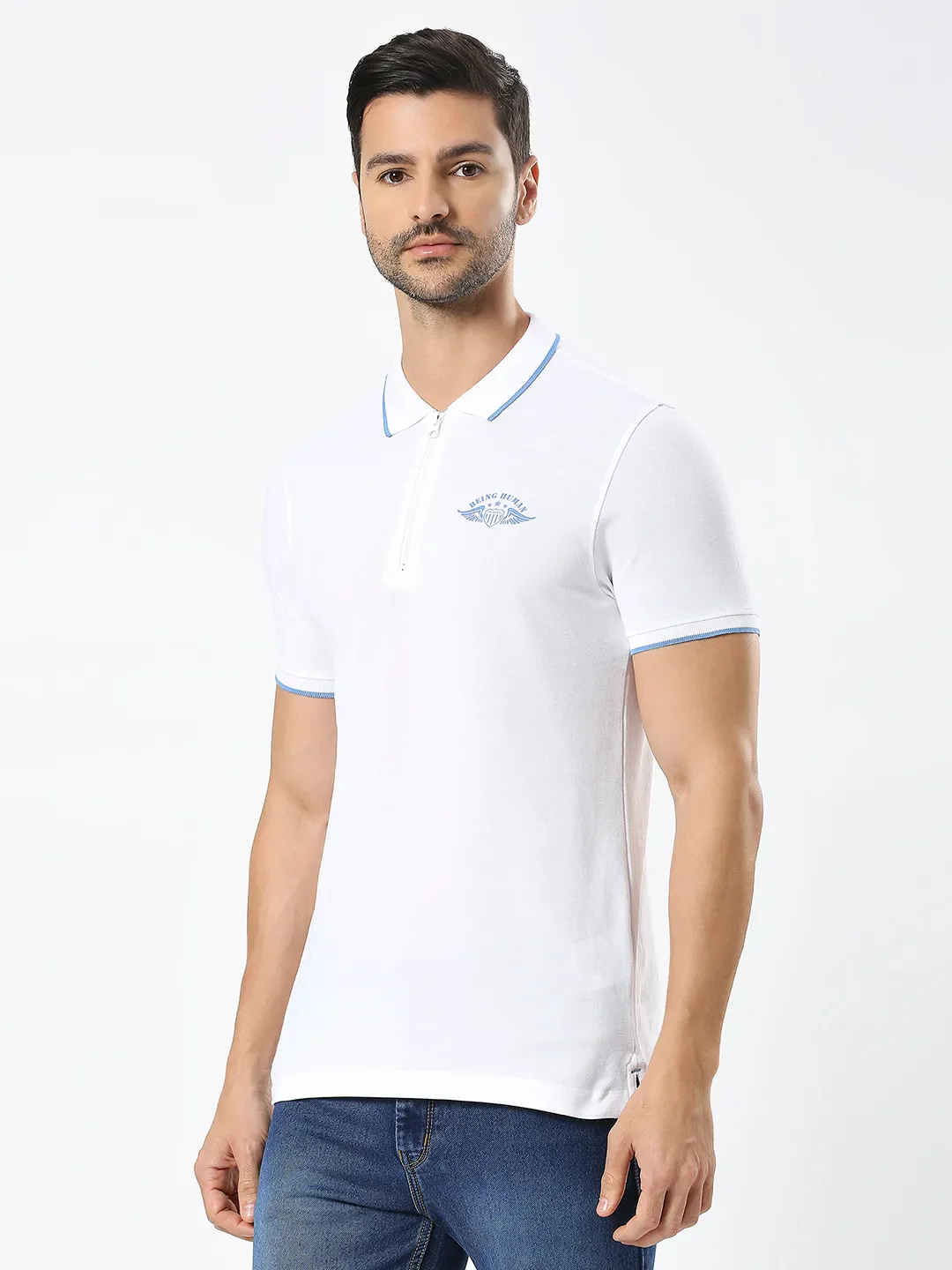White Regular Fit Men's Polo T-Shirt by Being Human Clothing - Image 2