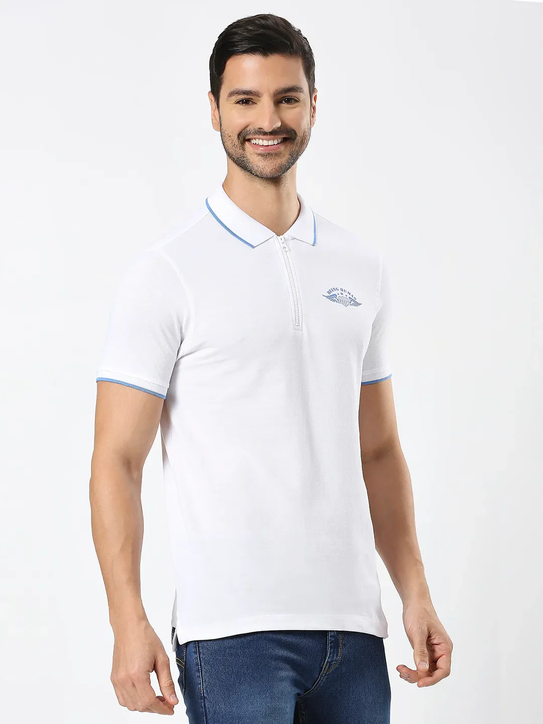 White Regular Fit Men's Polo T-Shirt by Being Human Clothing - Image 3