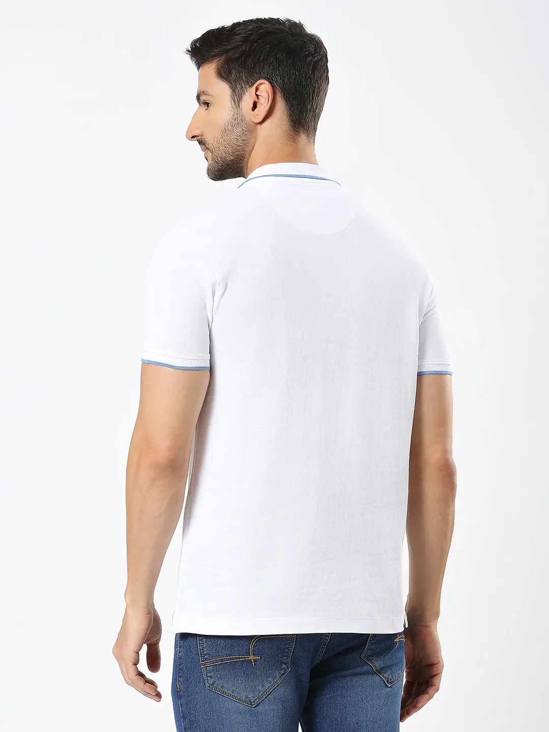 White Regular Fit Men's Polo T-Shirt by Being Human Clothing - Image 4