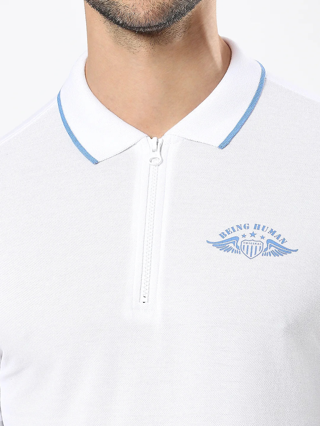 White Regular Fit Men's Polo T-Shirt by Being Human Clothing - Image 5