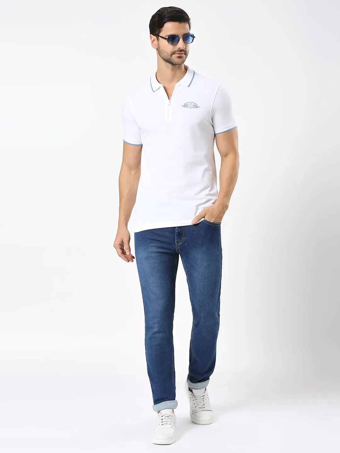 White Regular Fit Men's Polo T-Shirt by Being Human Clothing - Image 6
