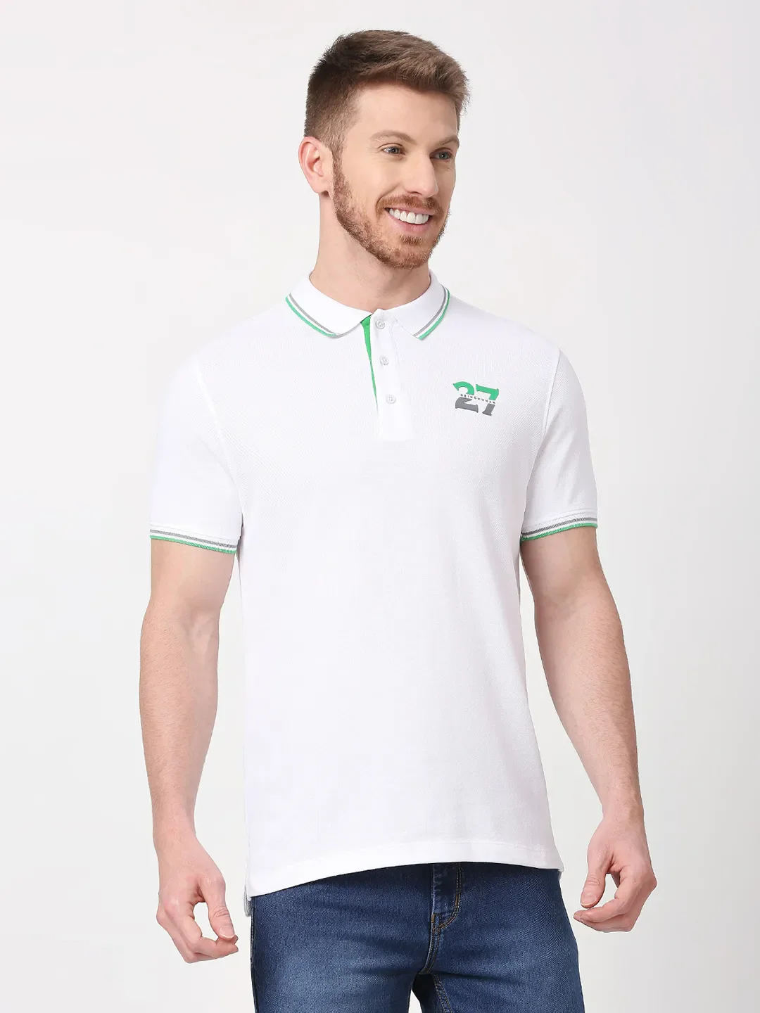 White Regular Fit Men's Polo T-Shirt by Being Human Clothing - Image 3