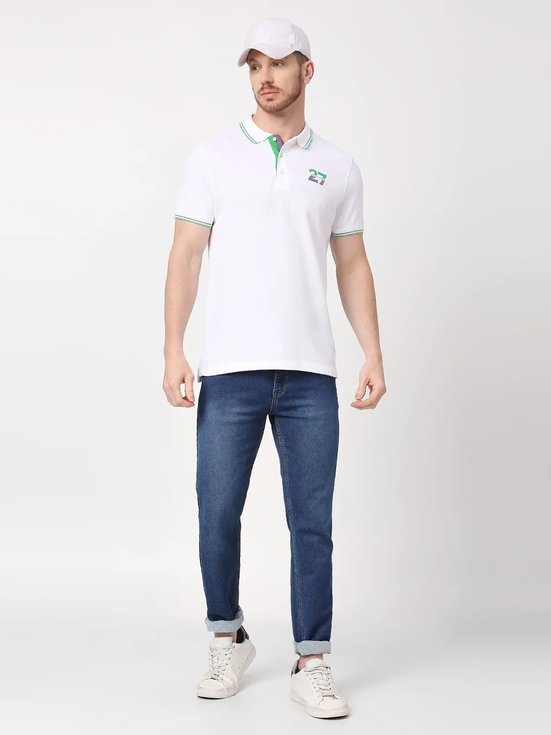 White Regular Fit Men's Polo T-Shirt by Being Human Clothing - Image 6