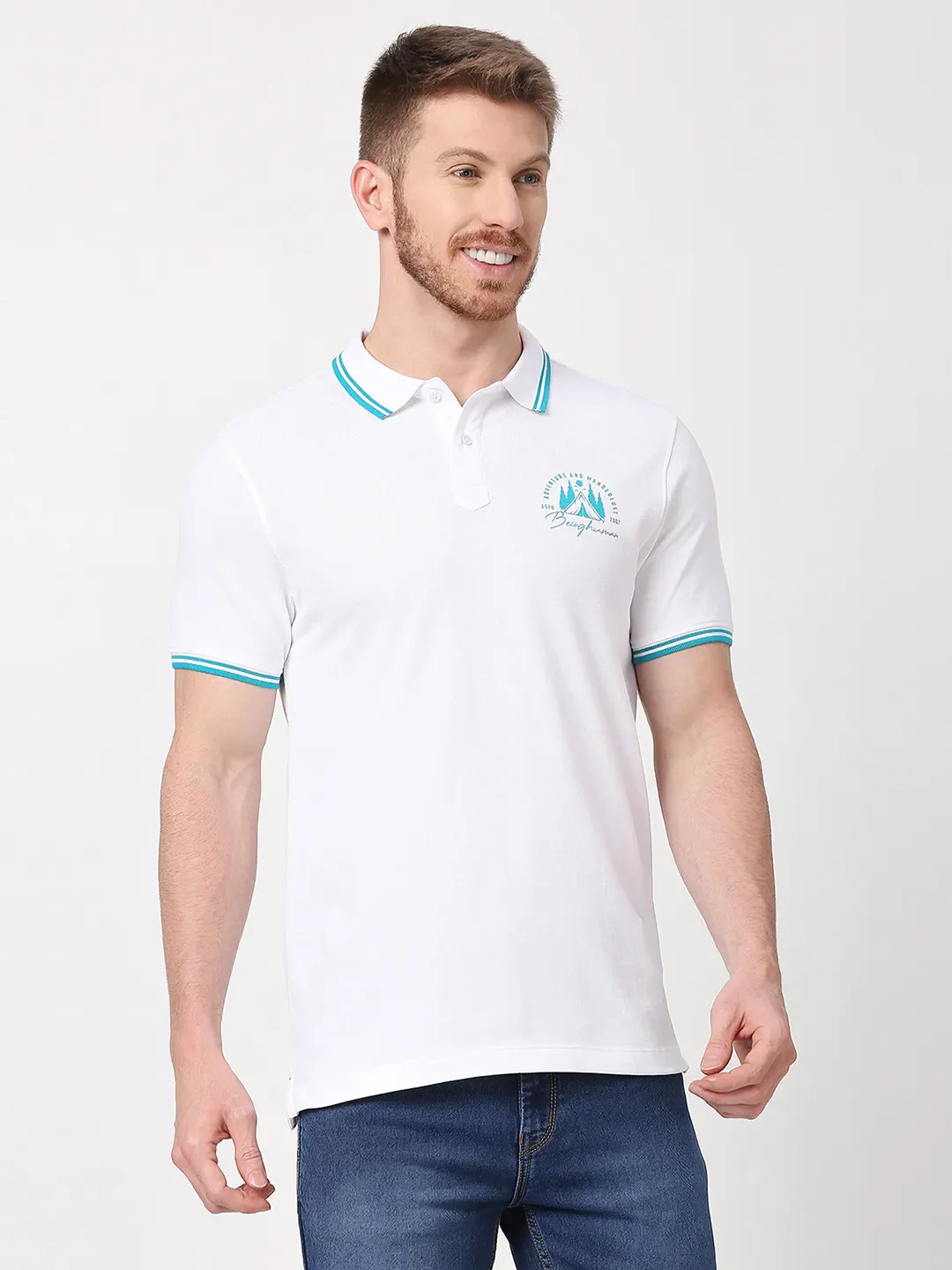 White Regular Fit Men's Polo T-Shirt by Being Human Clothing - Image 3