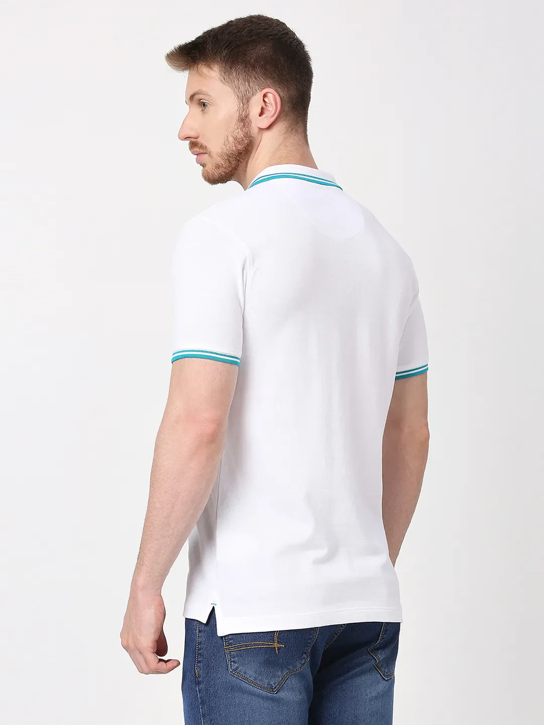 White Regular Fit Men's Polo T-Shirt by Being Human Clothing - Image 4