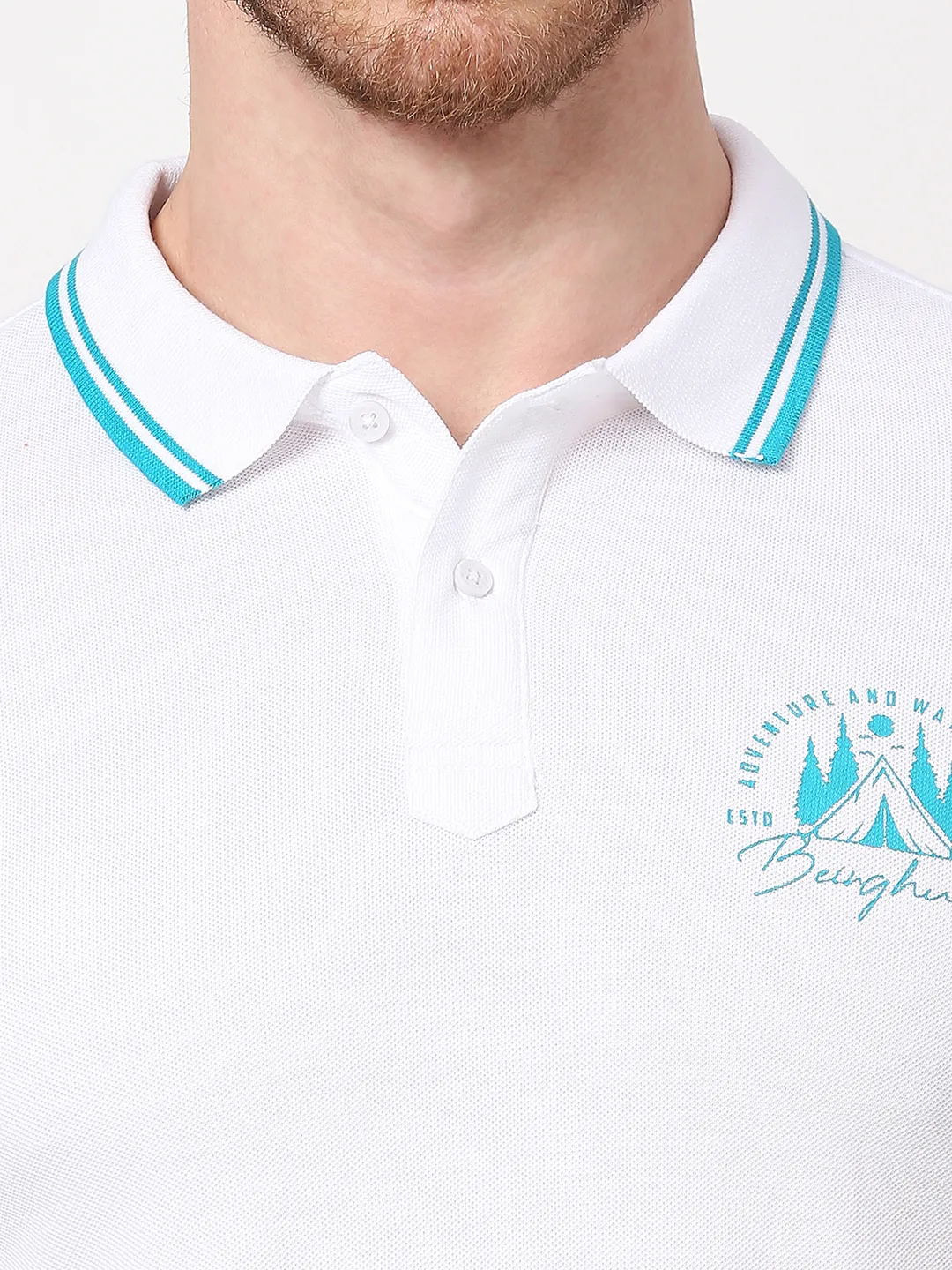 White Regular Fit Men's Polo T-Shirt by Being Human Clothing - Image 5
