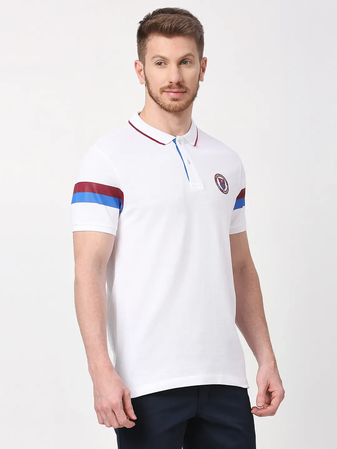 White Regular Fit Men's Polo T-Shirt by Being Human Clothing - Image 3