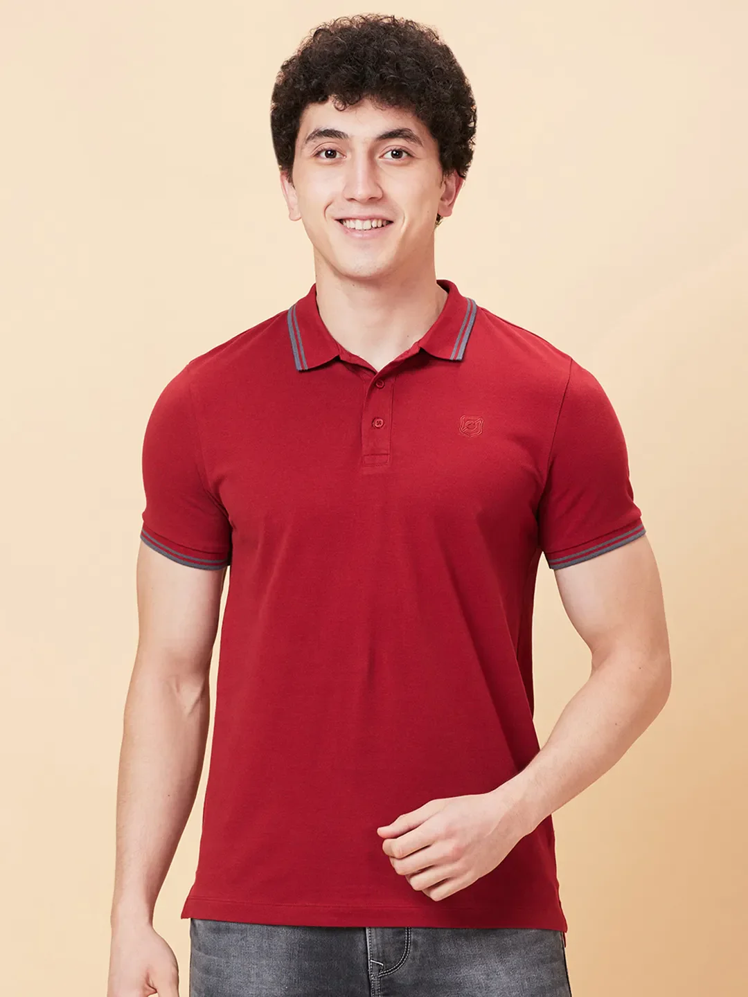 Wine Regular Fit Men's Polo T-shirt by Being Human Clothing