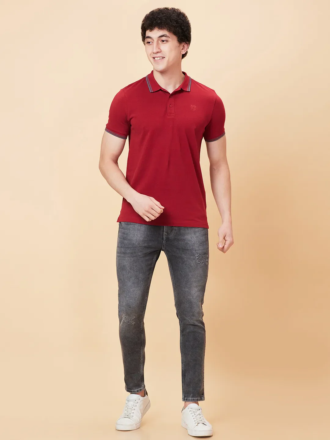 Wine Regular Fit Men's Polo T-shirt by Being Human Clothing - Image 2