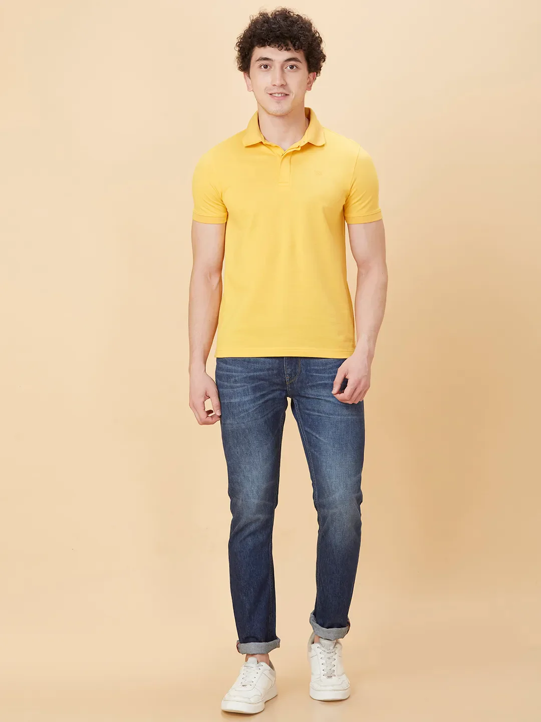 Yellow Regular Fit Men's Polo T-Shirt by Being Human Clothing - Image 2