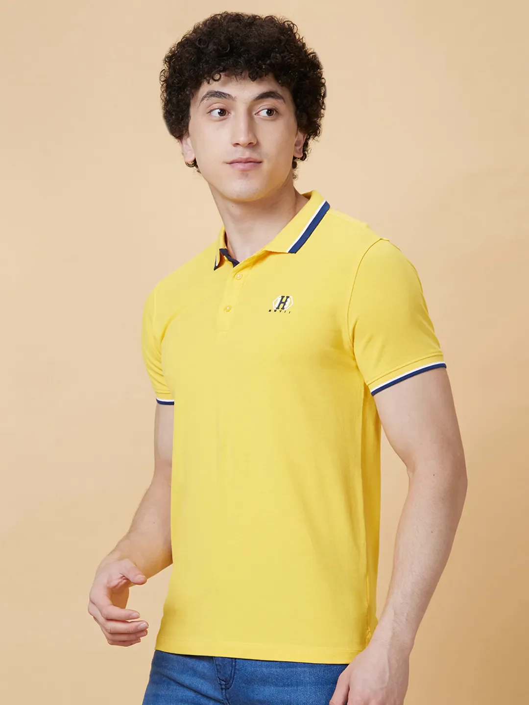 Yellow Regular Fit Men's Polo T-Shirt by Being Human Clothing - Image 3