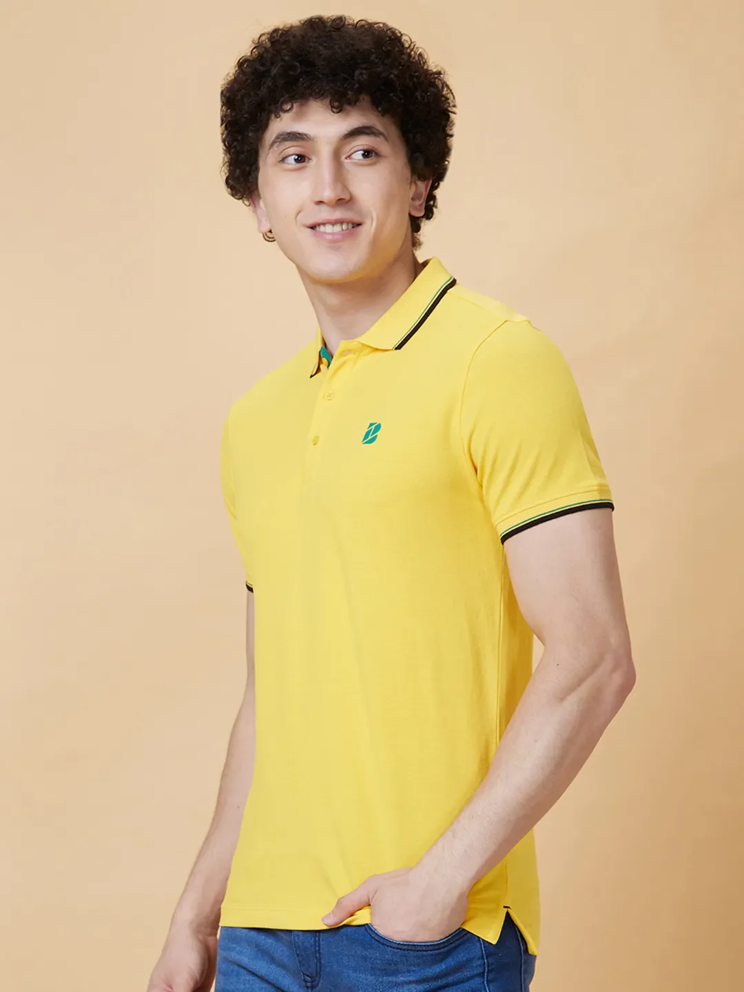 Yellow Regular Fit Men's Polo T-Shirt by Being Human Clothing - Image 3